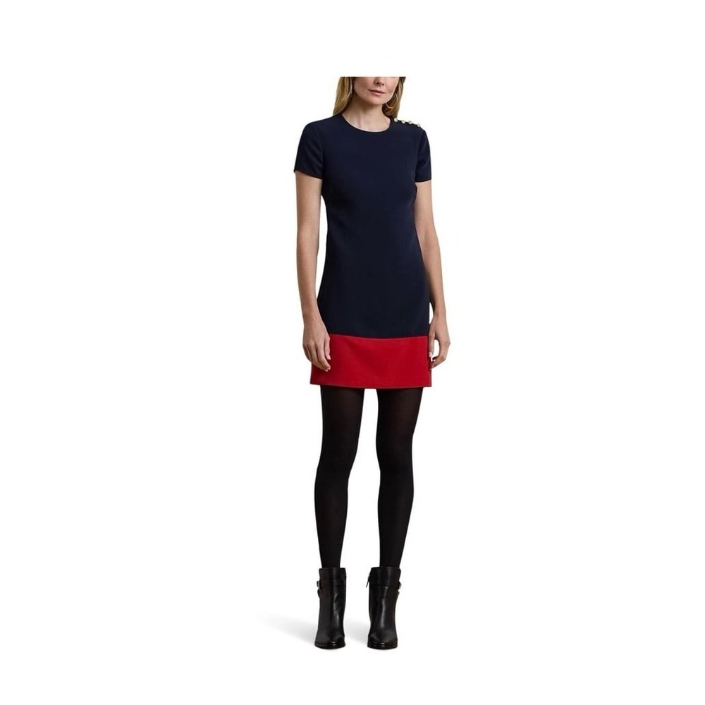 Lauren Ralph Lauren Colorblock Shift Dress Navy Red Gold Button Sz 6 Preppy NWT